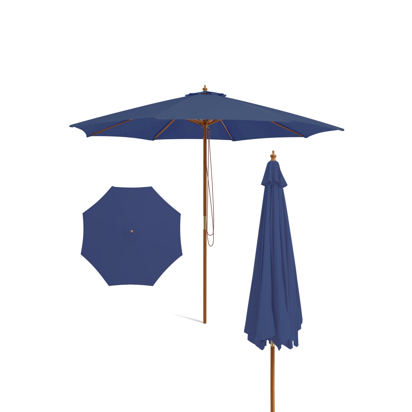 10 Feet Patio Umbrella, 8 Wooden Ribs, 3 Adjustable Heights, Navy Outdoor Umbrellas at Gallery Canada
