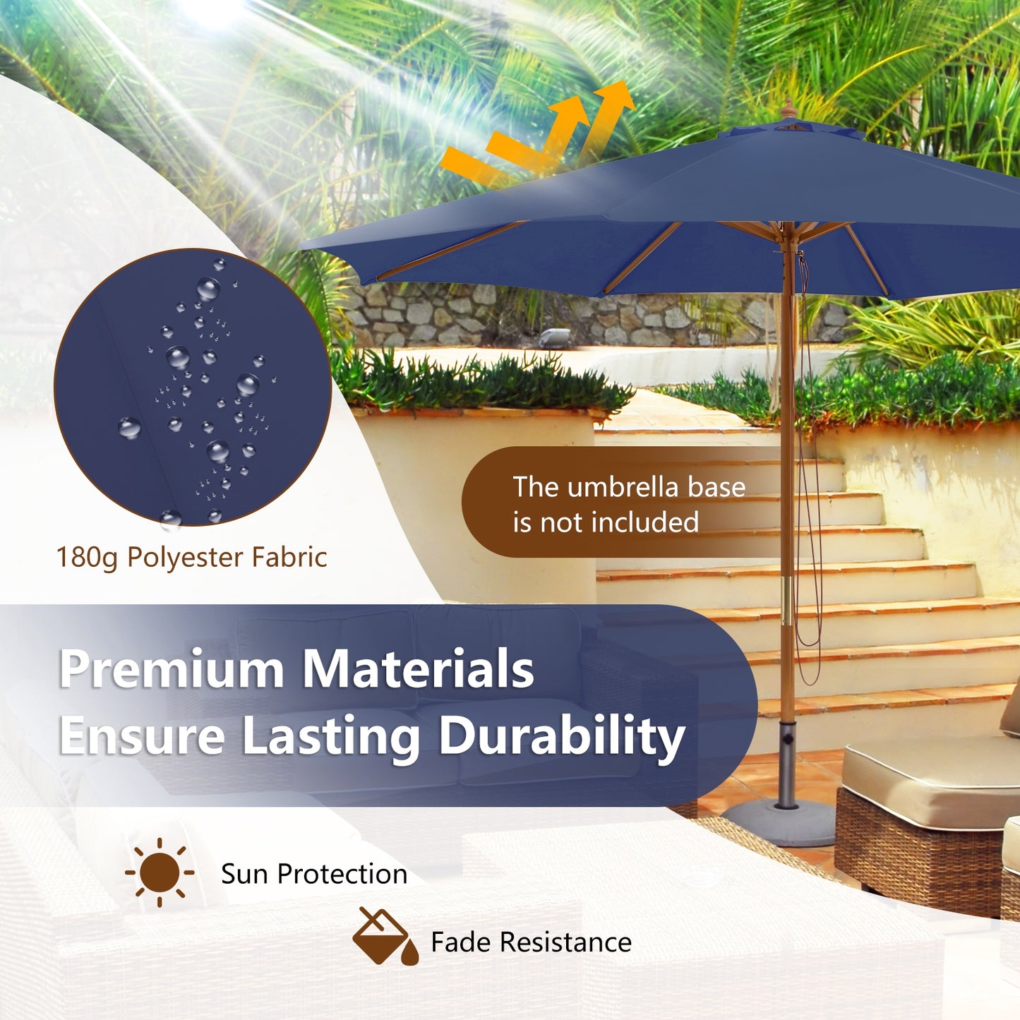 10 Feet Patio Umbrella, 8 Wooden Ribs, 3 Adjustable Heights, Navy Outdoor Umbrellas at Gallery Canada