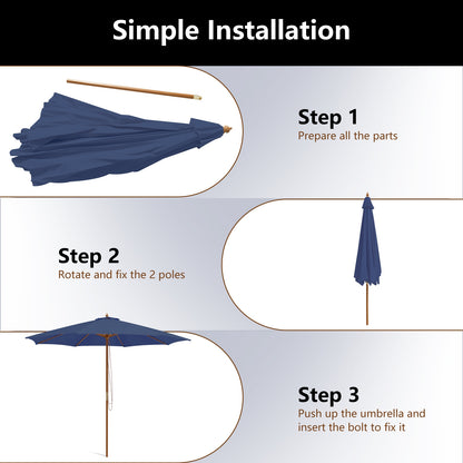 10 Feet Patio Umbrella, 8 Wooden Ribs, 3 Adjustable Heights, Navy Outdoor Umbrellas at Gallery Canada
