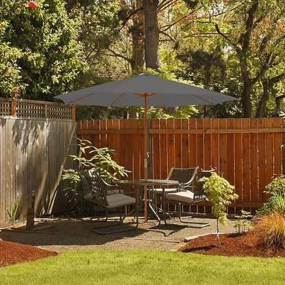 10 Feet Patio Umbrella with 8 Wooden Ribs and 3 Adjustable Heights, Gray Outdoor Umbrellas at Gallery Canada