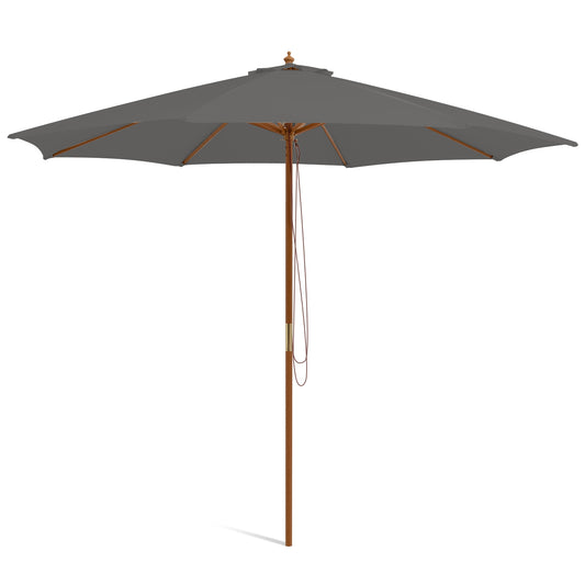 10 Feet Patio Umbrella with 8 Wooden Ribs and 3 Adjustable Heights, Gray Outdoor Umbrellas Gray at Gallery Canada