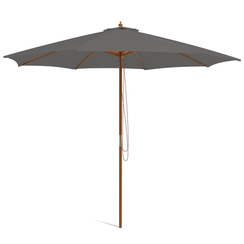 10 Feet Patio Umbrella with 8 Wooden Ribs and 3 Adjustable Heights, Gray