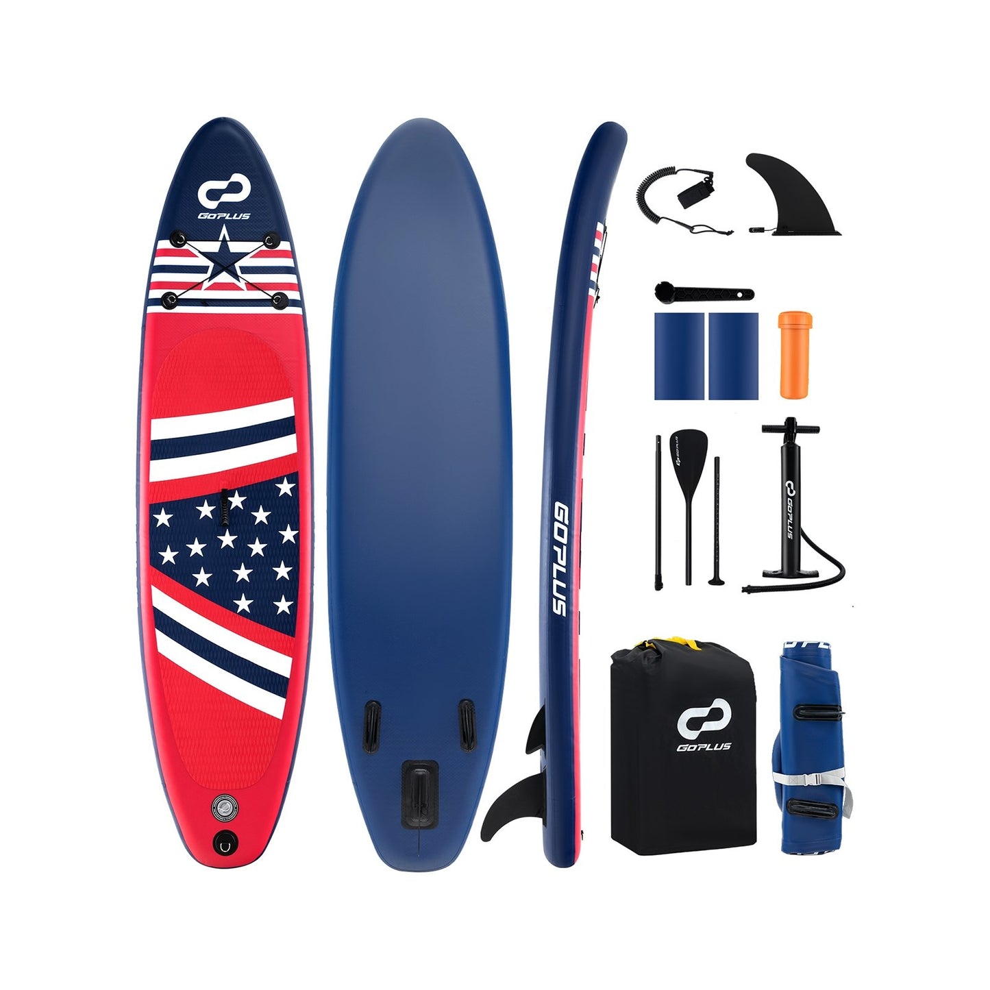 Inflatable Paddle Board with Removable Fin and Backpack-B Surfing Blue, White, Red at Gallery Canada