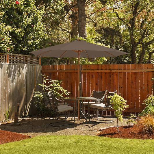 10 Feet Patio Umbrella with 8 Wooden Ribs and 3 Adjustable Heights, Brown Outdoor Umbrellas Brown at Gallery Canada