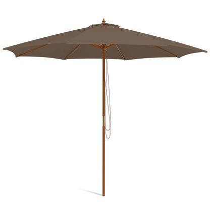 10 Feet Patio Umbrella with 8 Wooden Ribs and 3 Adjustable Heights, Brown Outdoor Umbrellas at Gallery Canada