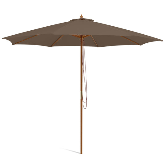 10 Feet Patio Umbrella, 8 Wooden Ribs, 3 Adjustable Heights, Brown Outdoor Umbrellas Brown at Gallery Canada