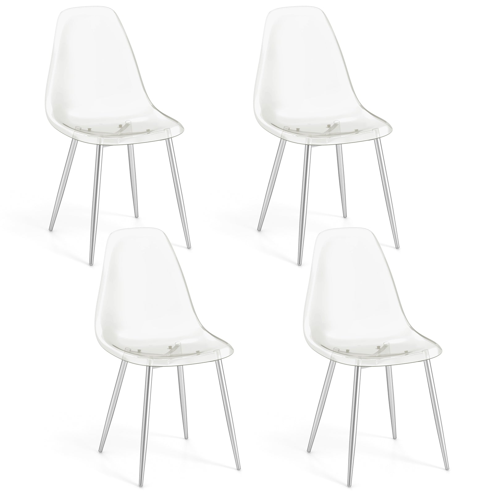 Set of 4 Dining Chairs Modern Plastic Shell Side Chair with Clear Seat and Wood Legs, Silver Dining Chairs at Gallery Canada
