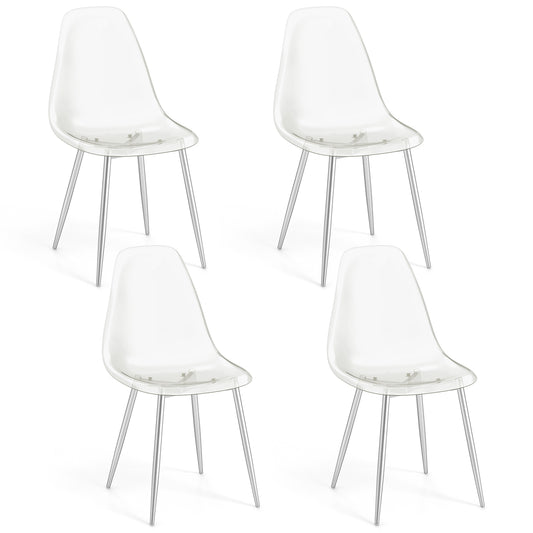 Set Of 4 Dining Chairs, Plastic Shell Side Chair, Clear Seat, Wood Legs, Silver Dining Chairs Silver at Gallery Canada