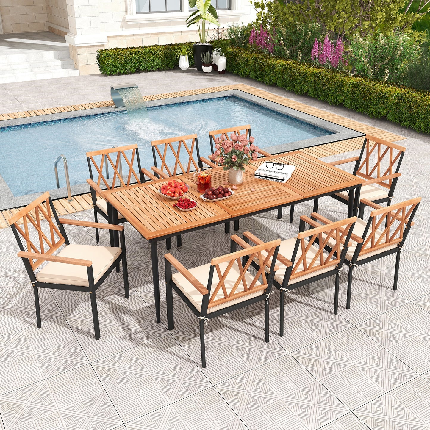 9 Pieces Patio Dining Set with 1.9 Inch Umbrella Hole and Seat Cushions Patio Dining Sets at Gallery Canada