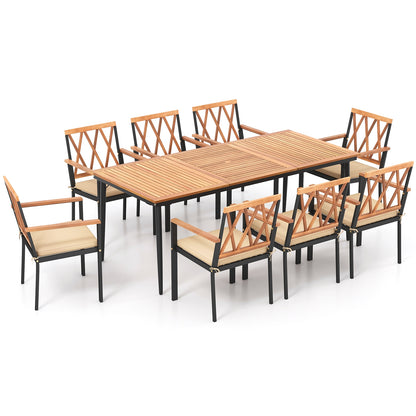9 Pieces Patio Dining Set with 1.9 Inch Umbrella Hole and Seat Cushions Patio Dining Sets at Gallery Canada