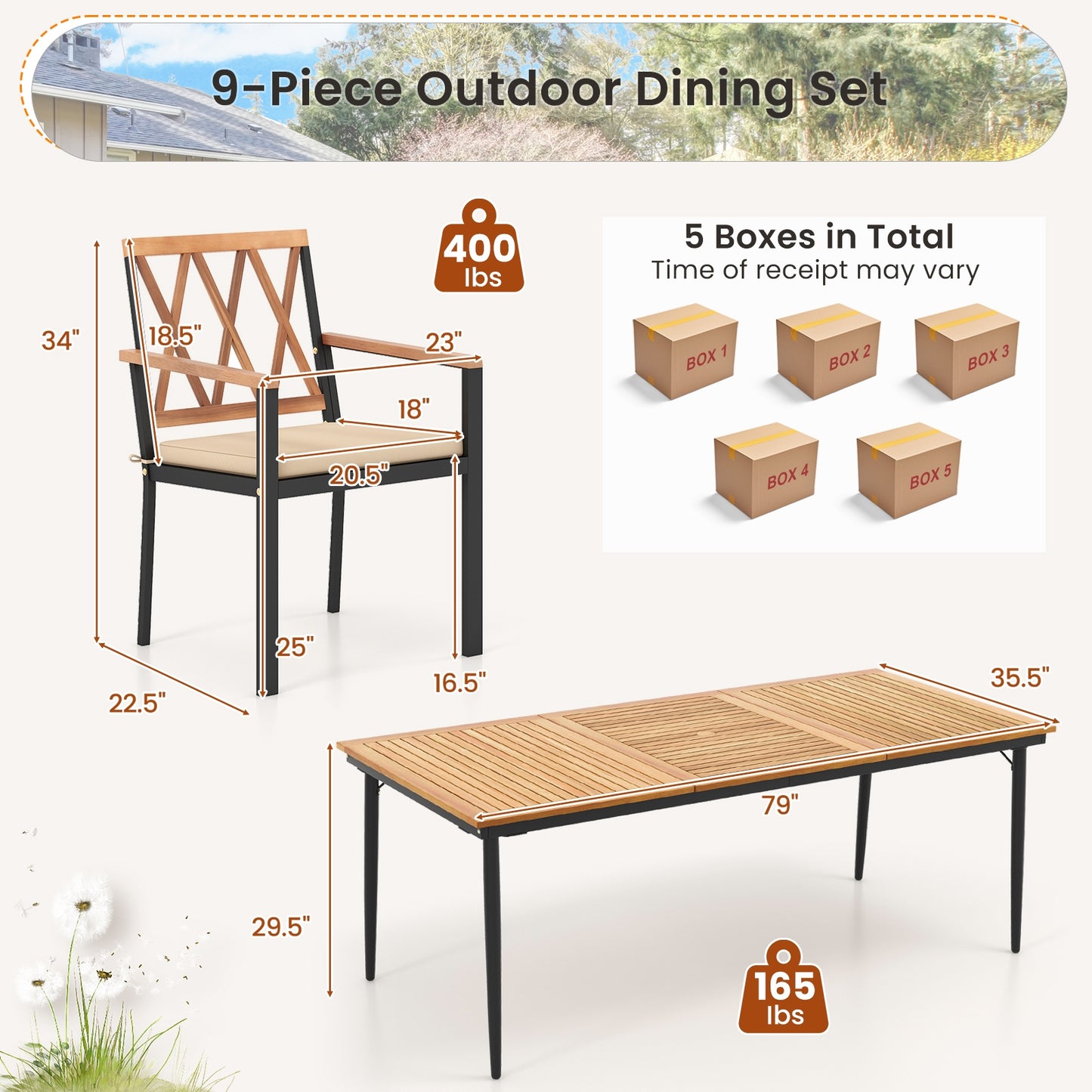 9 Pieces Patio Dining Set with 1.9 Inch Umbrella Hole and Seat Cushions Patio Dining Sets at Gallery Canada