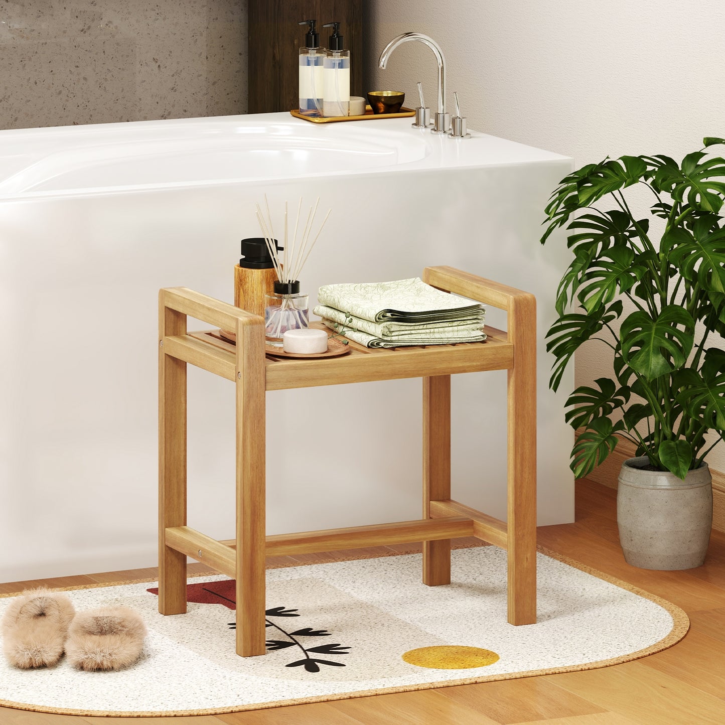 Teak Wood Shower Bench for Inside Shower Shaving Legs, Natural Bath Safety at Gallery Canada