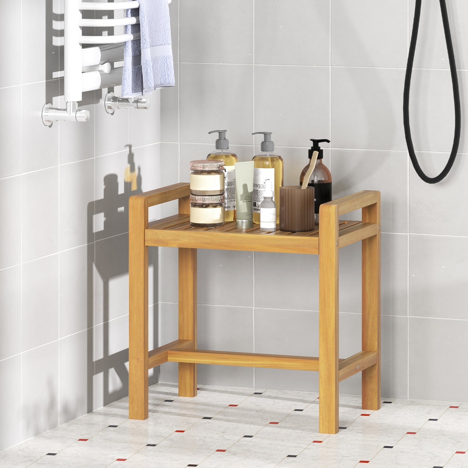 Teak Wood Shower Bench for Inside Shower Shaving Legs, Natural Bath Safety at Gallery Canada