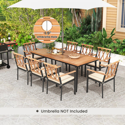 9 Pieces Patio Dining Set with 1.9 Inch Umbrella Hole and Seat Cushions Patio Dining Sets at Gallery Canada