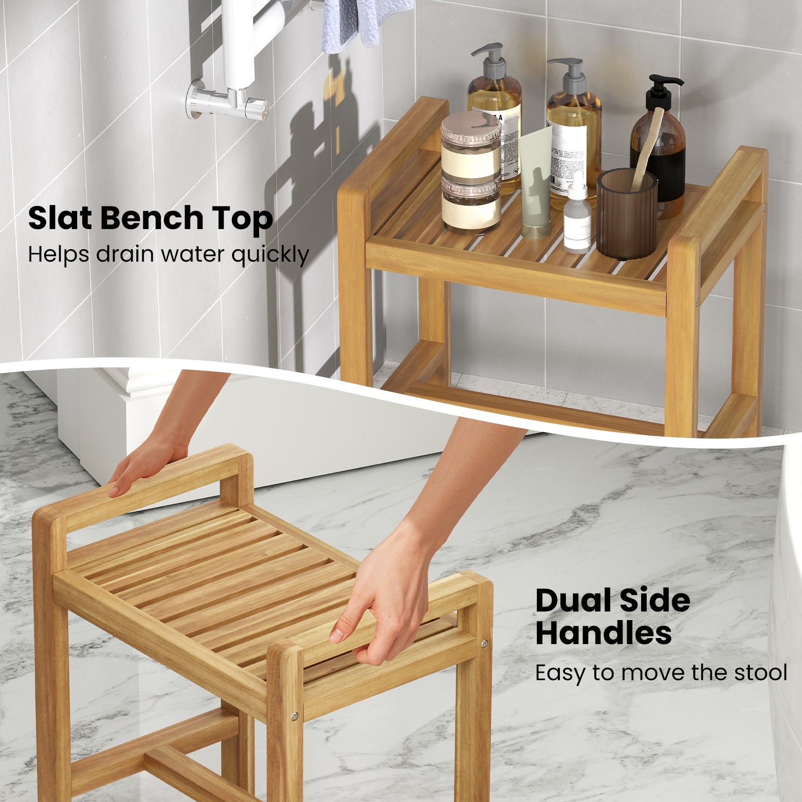 Teak Wood Shower Bench for Inside Shower Shaving Legs, Natural Bath Safety at Gallery Canada