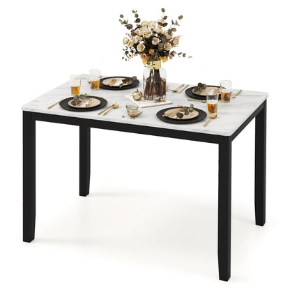 45 Inch Rectangular Mid Century Dining Table with Faux Marble Tabletop for 4 People, Black & White Dining Tables at Gallery Canada