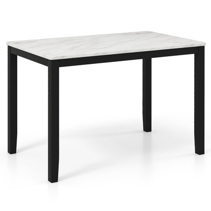 45 Inch Rectangular Mid Century Dining Table with Faux Marble Tabletop for 4 People, Black & White Dining Tables at Gallery Canada