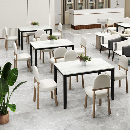 45 Inch Rectangular Mid Century Dining Table with Faux Marble Tabletop for 4 People, Black & White Dining Tables at Gallery Canada