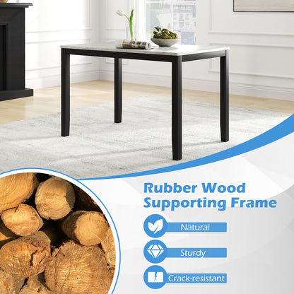 45 Inch Rectangular Mid Century Dining Table with Faux Marble Tabletop for 4 People, Black & White Dining Tables at Gallery Canada