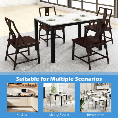 45 Inch Rectangular Mid Century Dining Table with Faux Marble Tabletop for 4 People, Black & White Dining Tables at Gallery Canada