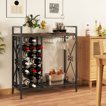 21 Bottle Wine Rack, Freestanding Floor Organizer, Rustic Brown Wine Racks at Gallery Canada