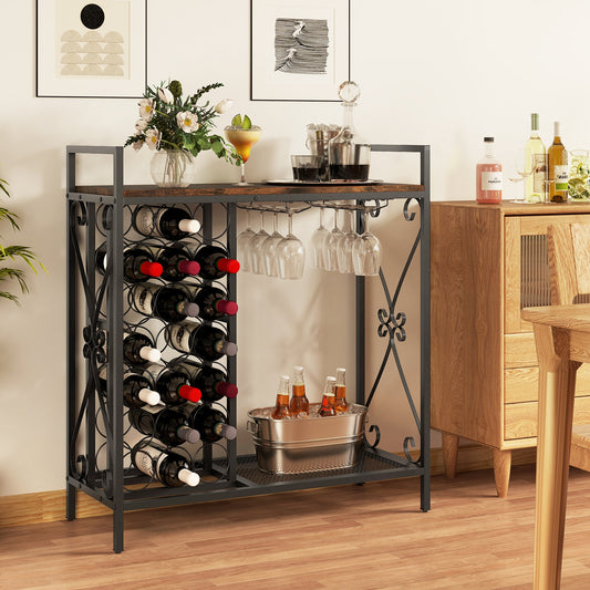 21 Bottle Wine Rack, Freestanding Floor Organizer, Rustic Brown Wine Racks Rustic Brown at Gallery Canada