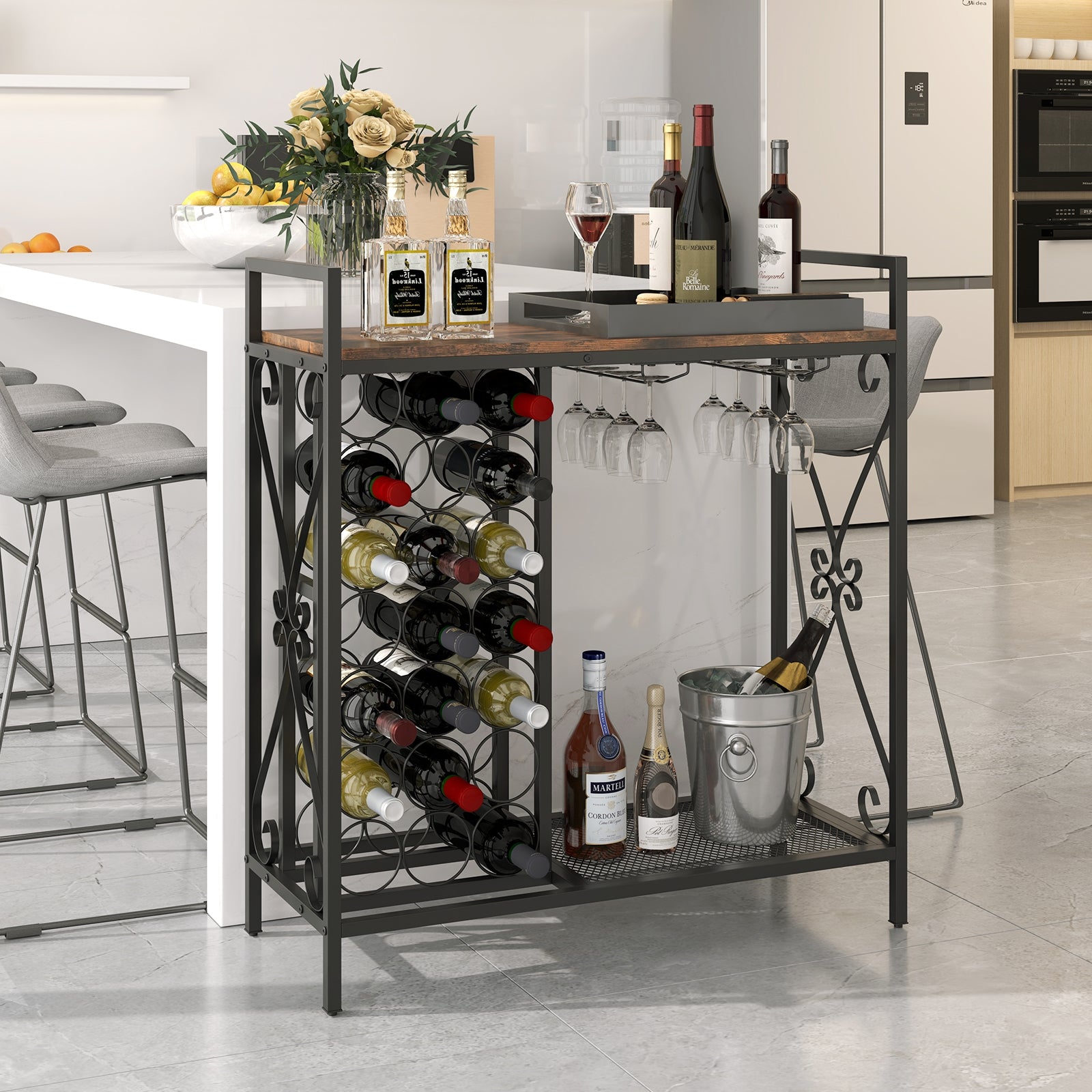 21 Bottle Wine Rack, Freestanding Floor Organizer, Rustic Brown Wine Racks at Gallery Canada