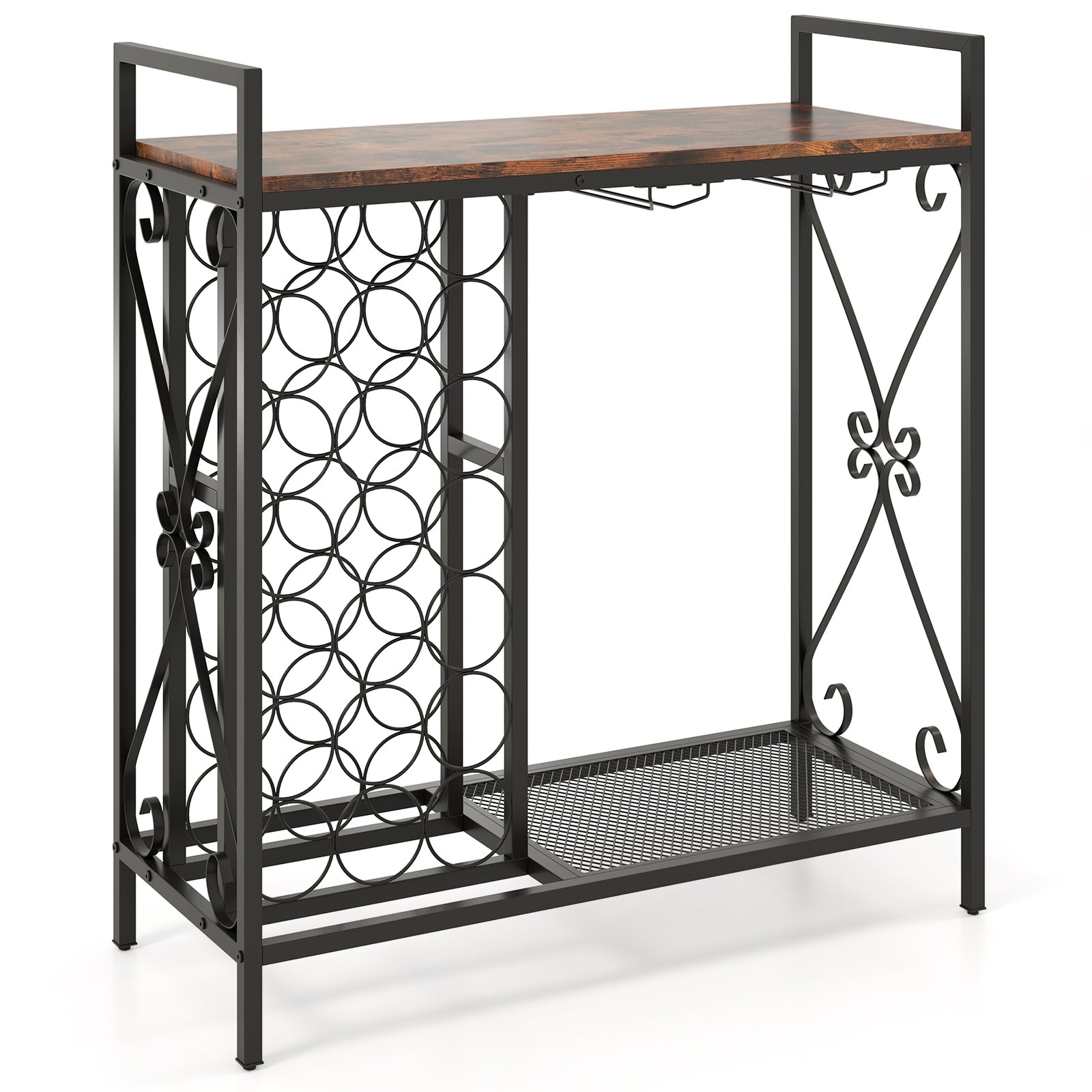 21 Bottle Wine Rack, Freestanding Floor Organizer, Rustic Brown Wine Racks Rustic Brown at Gallery Canada