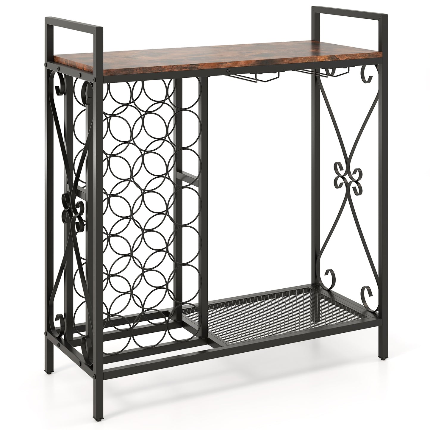 21 Bottle Wine Rack, Freestanding Floor Organizer, Rustic Brown Wine Racks Rustic Brown at Gallery Canada