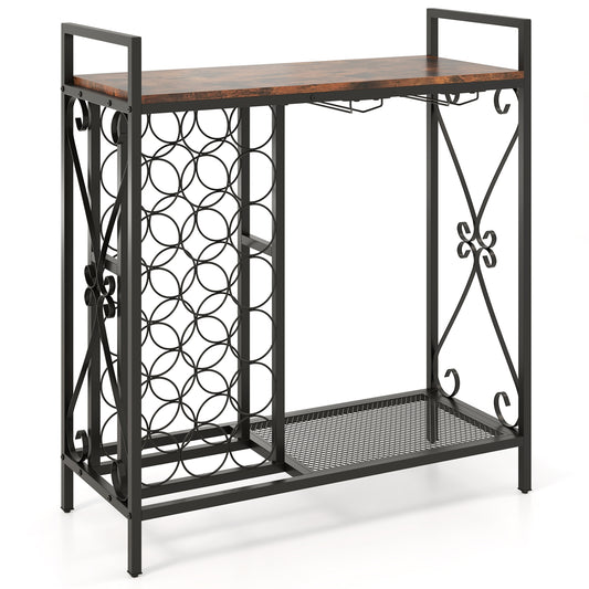 21 Bottle Wine Rack, Freestanding Floor Organizer, Rustic Brown Wine Racks Rustic Brown at Gallery Canada