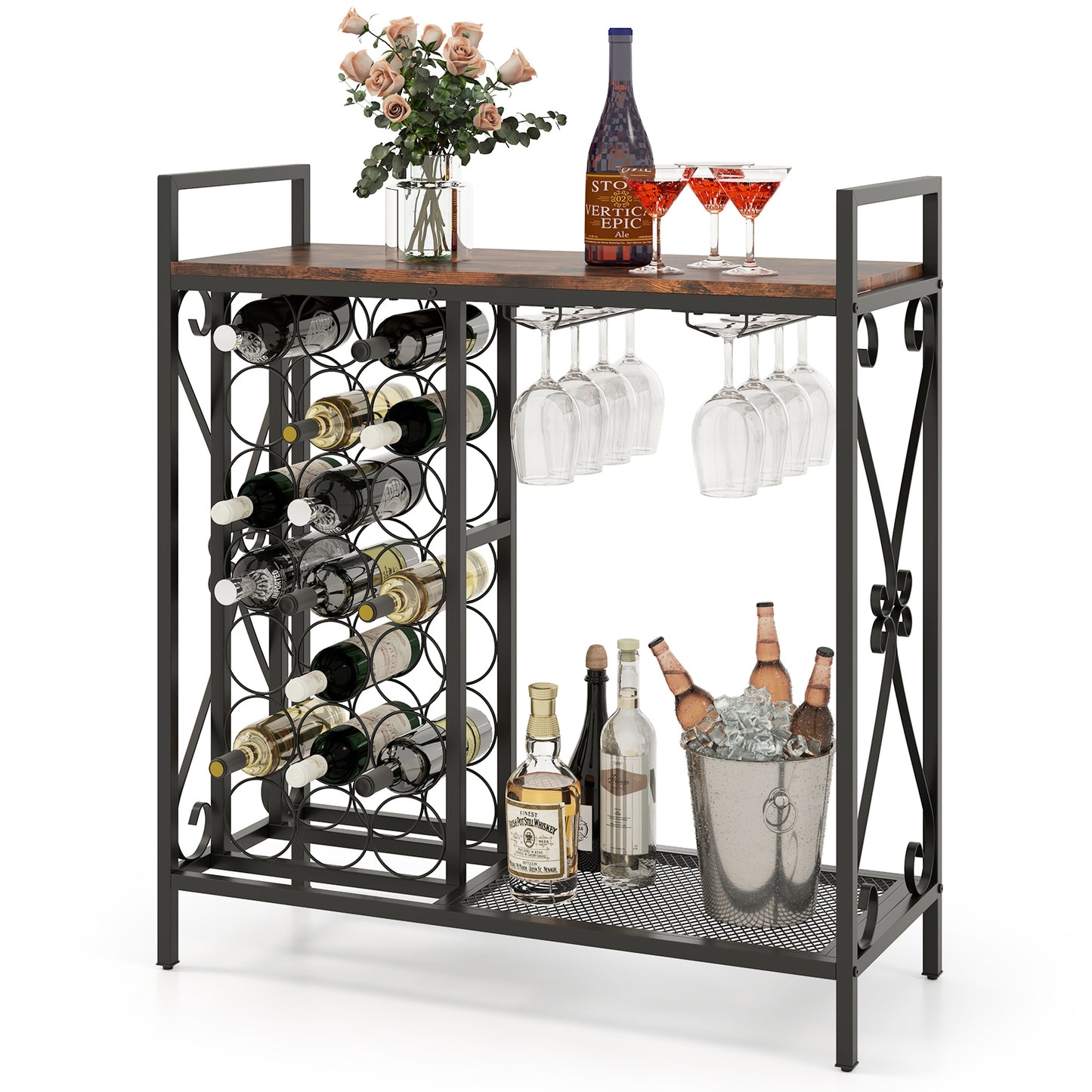 21 Bottle Wine Rack, Freestanding Floor Organizer, Rustic Brown Wine Racks at Gallery Canada