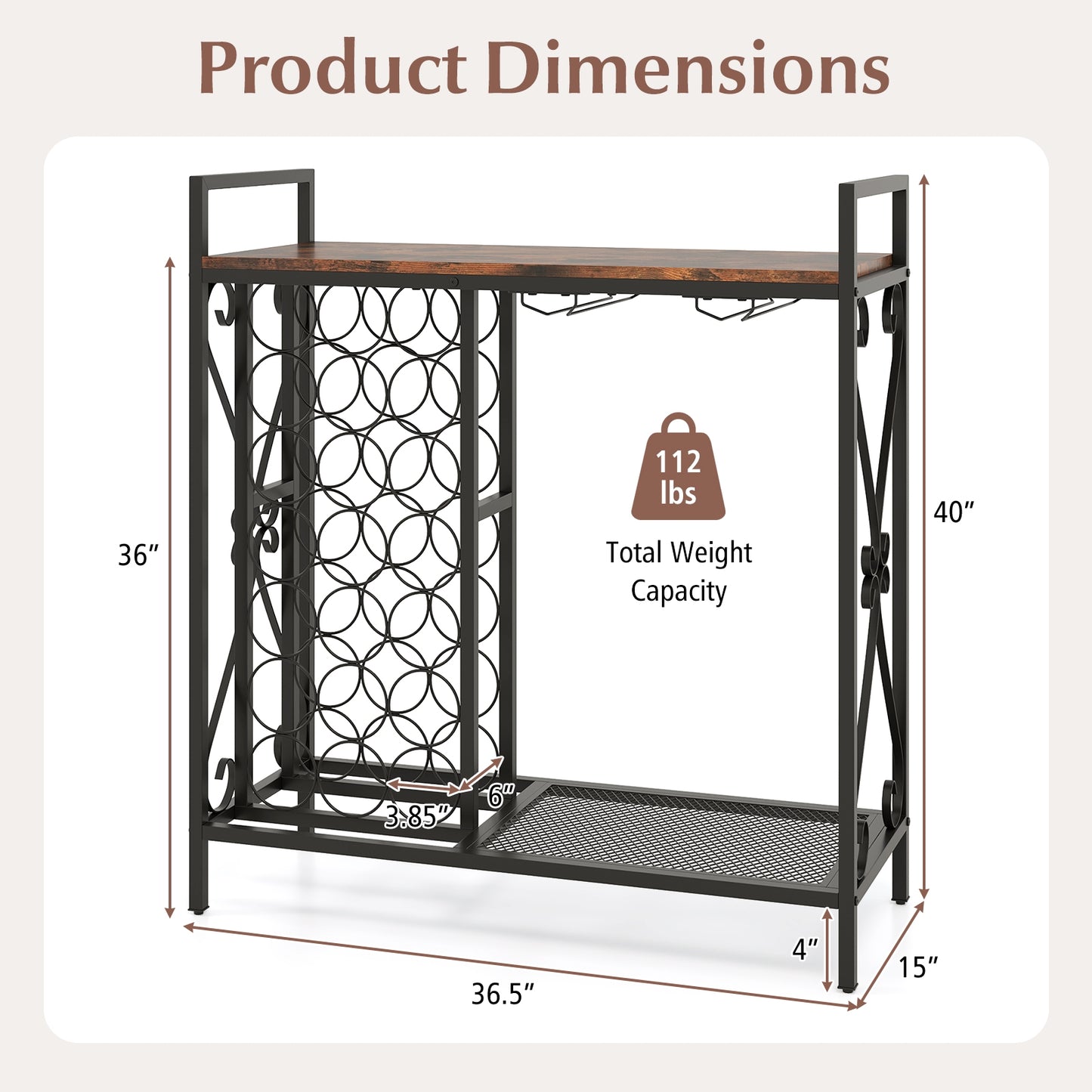 21 Bottle Wine Rack, Freestanding Floor Organizer, Rustic Brown Wine Racks at Gallery Canada