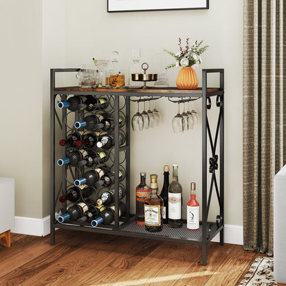 21 Bottle Wine Rack, Freestanding Floor Organizer, Rustic Brown Wine Racks at Gallery Canada