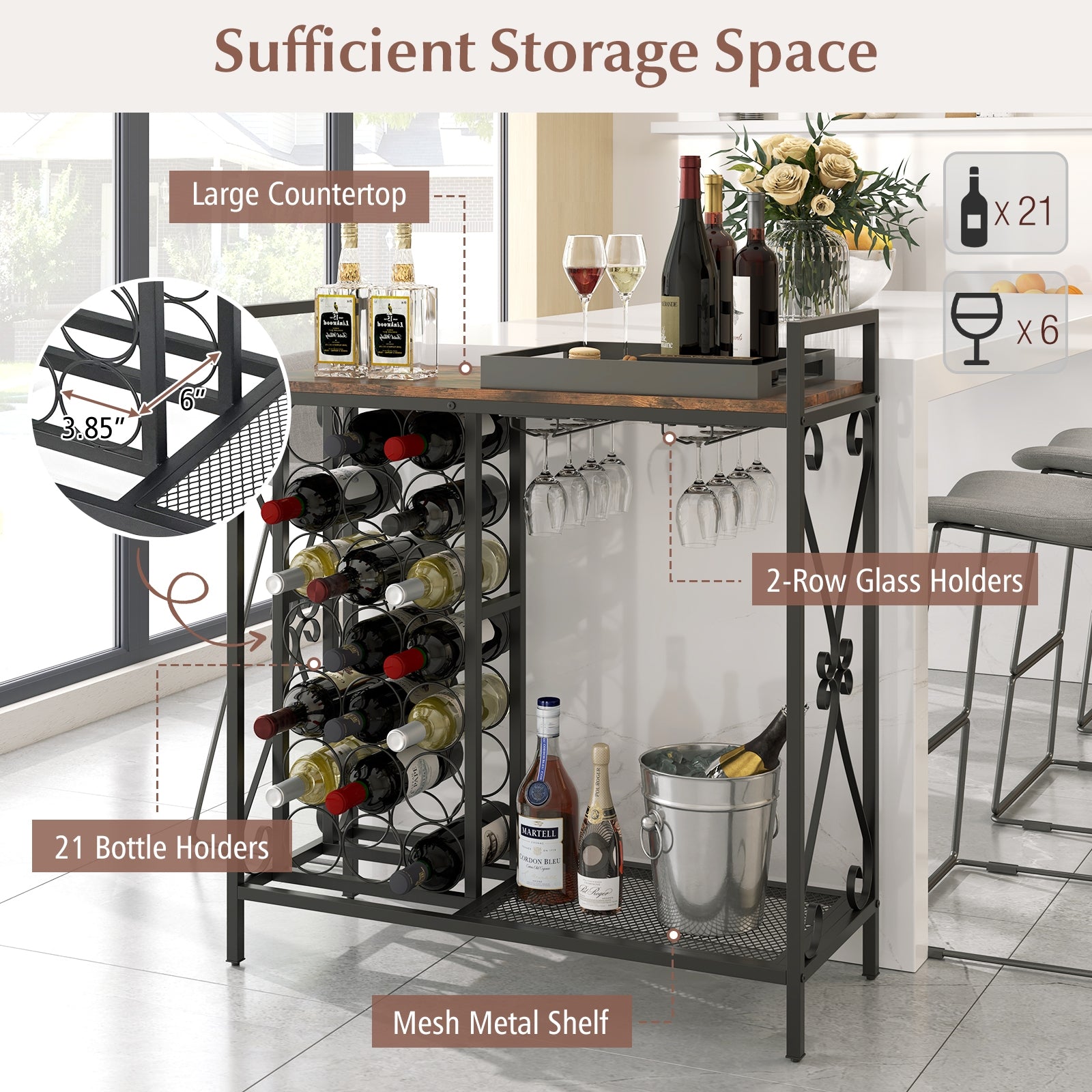21 Bottle Wine Rack, Freestanding Floor Organizer, Rustic Brown Wine Racks at Gallery Canada