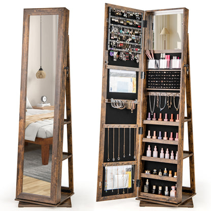 360° Swivel Jewelry Armoire, Full Length Mirror, Rustic Brown Jewelry Armoires Rustic Brown at Gallery Canada