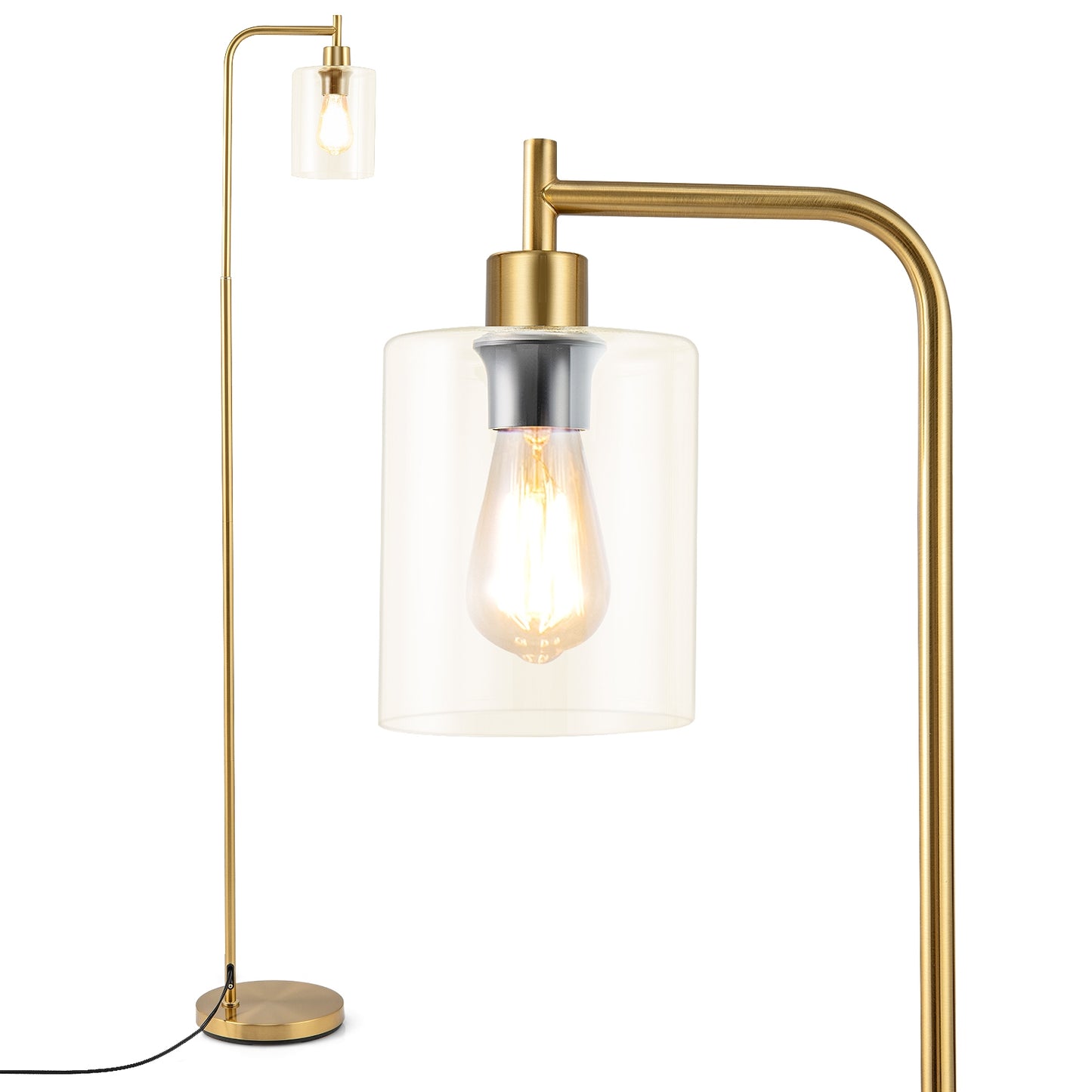 Lampe de sol moderne avec abat-jour en verre suspendu, doré