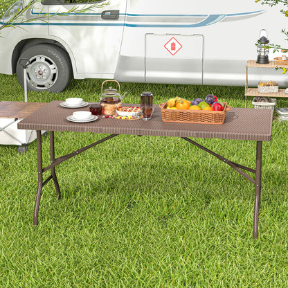 5FT Folding Picnic Table with Rattan Grain HDPE Tabletop and Sturdy Metal Fame, Coffee Patio Dining Tables at Gallery Canada