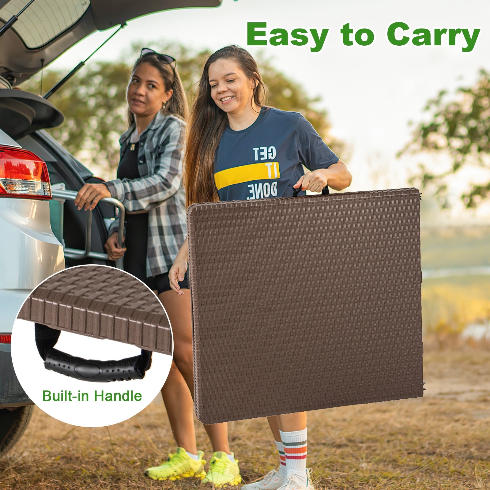 5FT Folding Picnic Table with Rattan Grain HDPE Tabletop and Sturdy Metal Fame, Coffee Patio Dining Tables at Gallery Canada