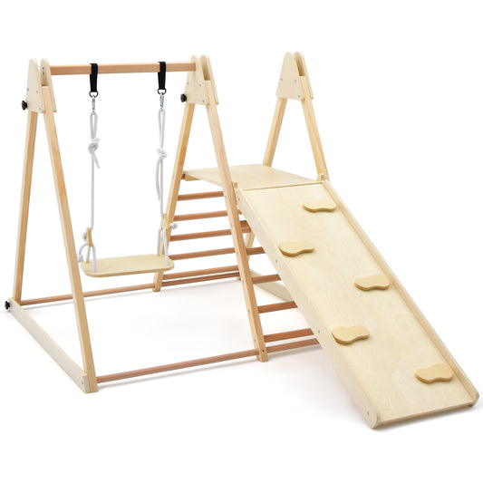 5-In-1 Foldable Climber Playset With Slide, Swing, Natural Climbers & Slides Natural at Gallery Canada