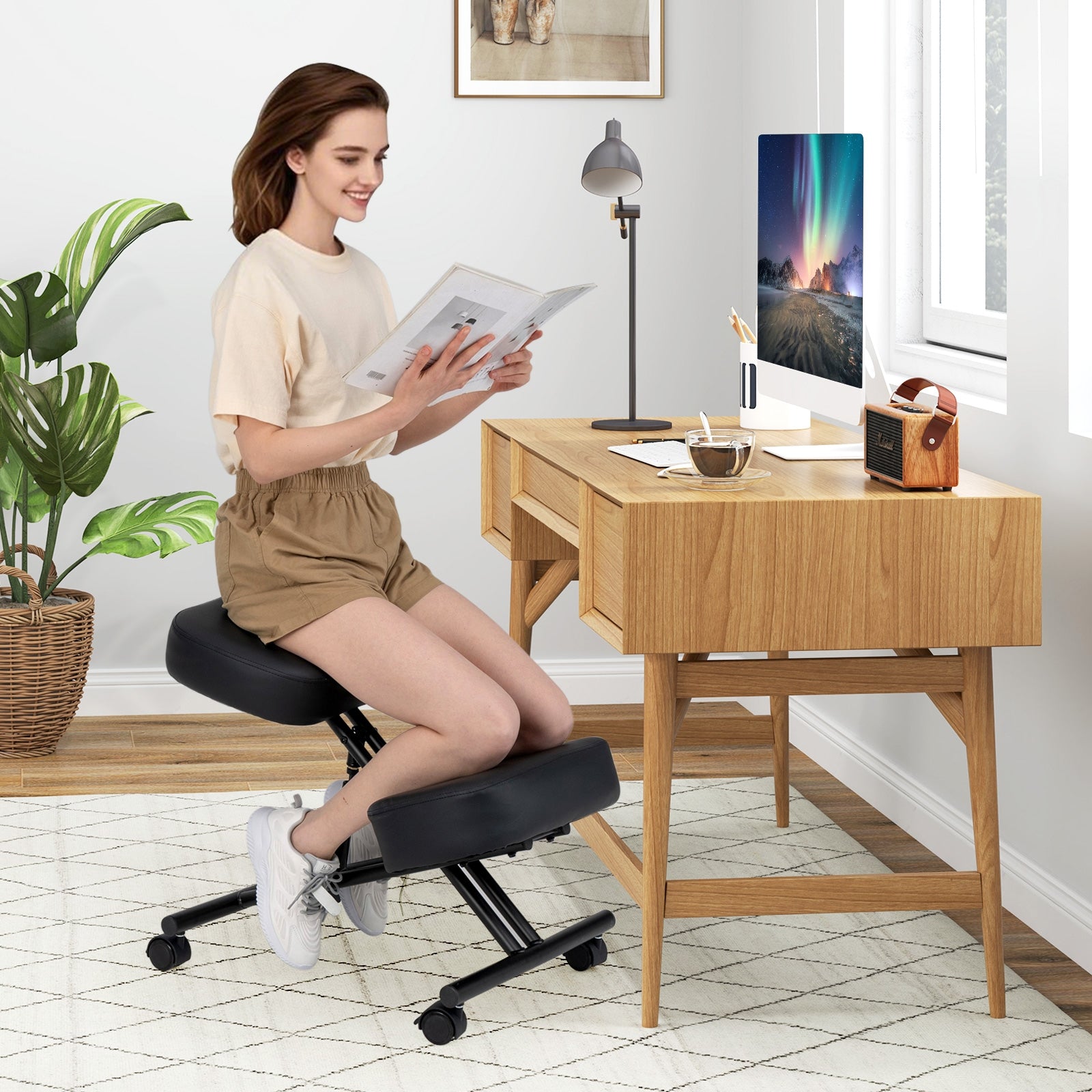 Height Adjustable Kneeling Chair Posture Correction Stool, Black Kneeling Chairs at Gallery Canada
