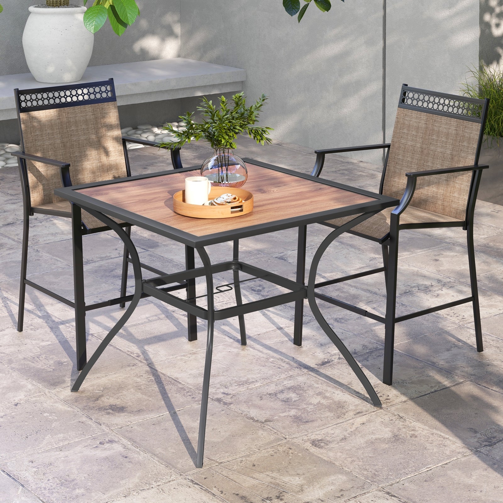 Patio Dining Table for 4 Square Bistro Table with Umbrella Holes, Black & Brown Patio Dining Tables at Gallery Canada