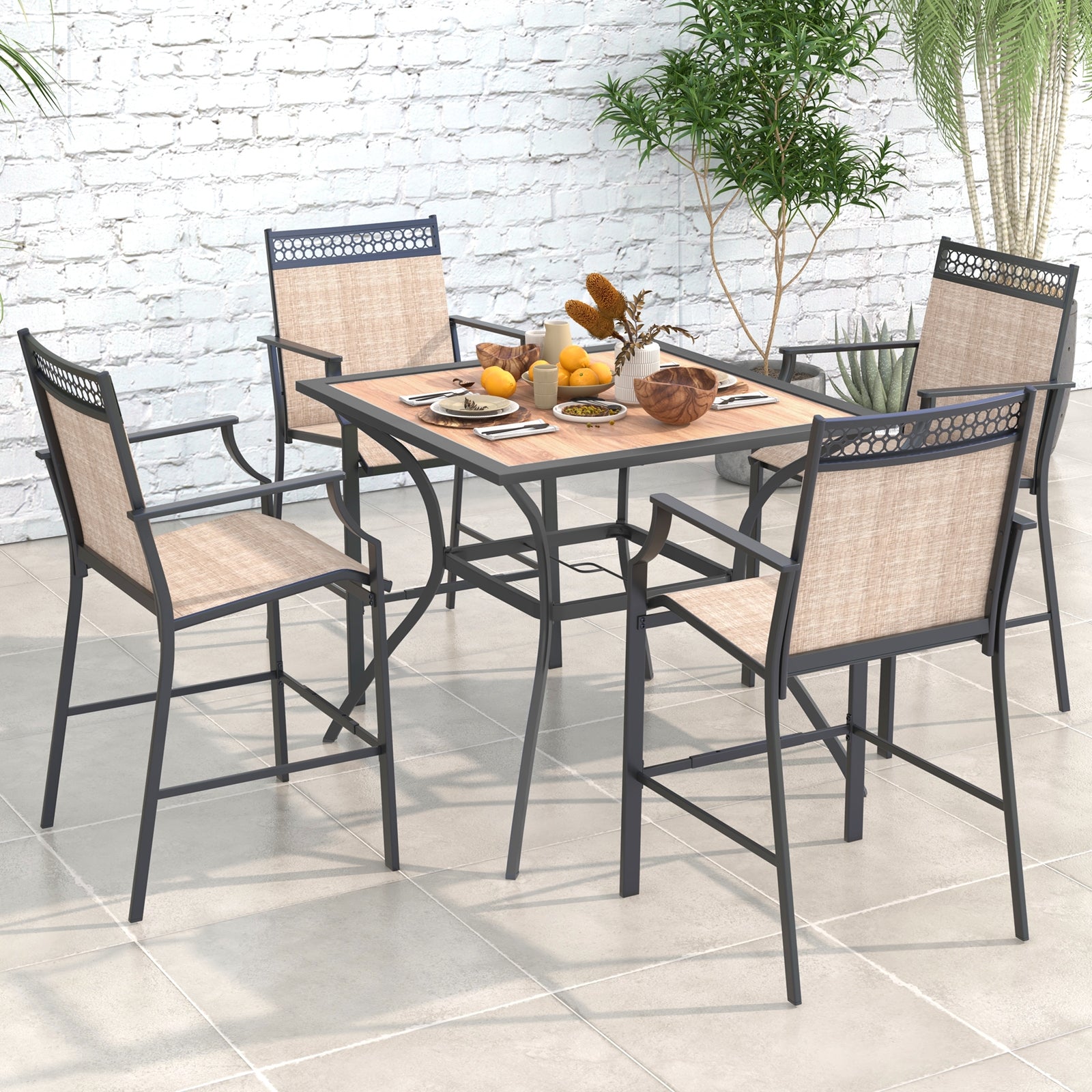 Patio Dining Table for 4 Square Bistro Table with Umbrella Holes, Black & Brown Patio Dining Tables at Gallery Canada