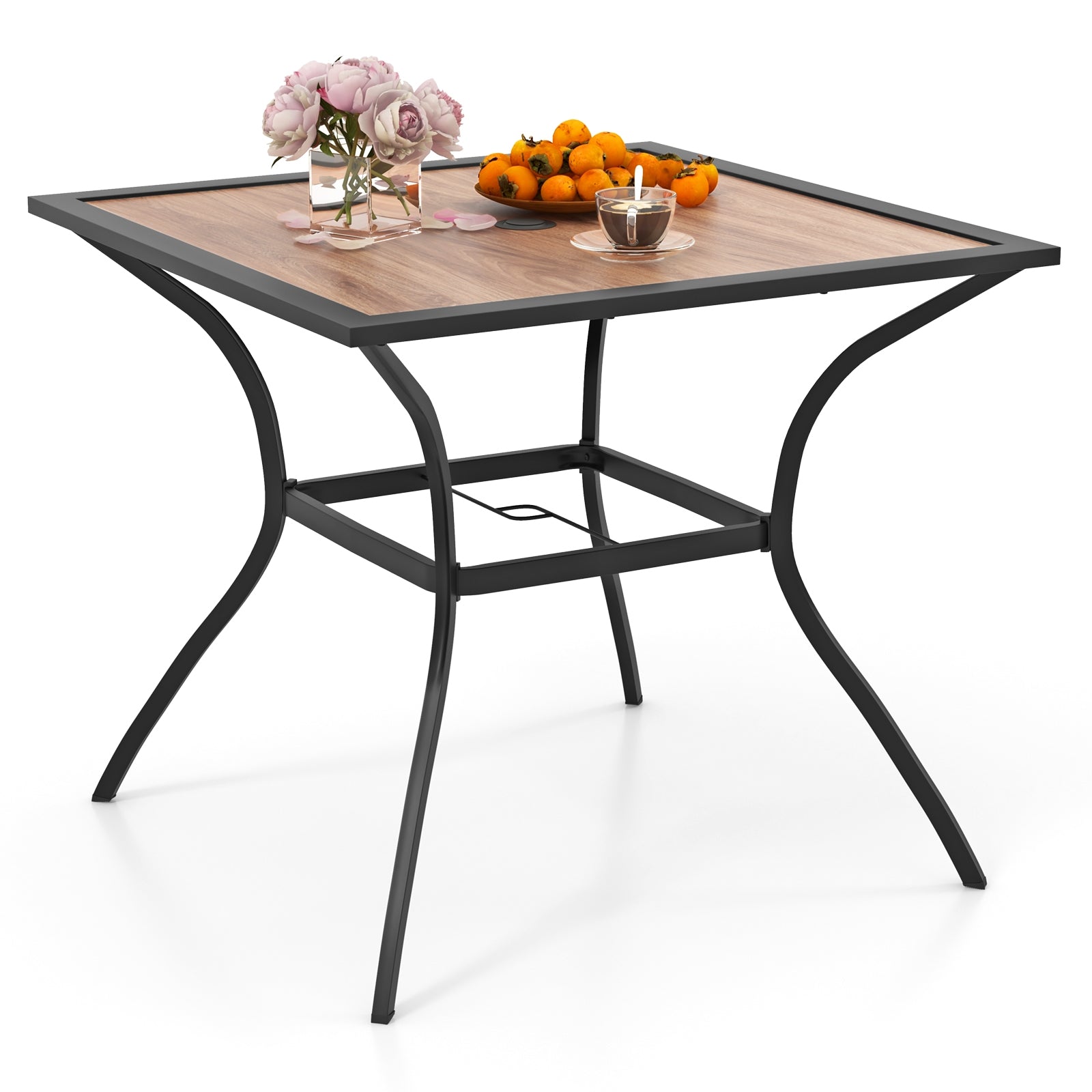 Patio Dining Table for 4 Square Bistro Table with Umbrella Holes, Black & Brown Patio Dining Tables at Gallery Canada