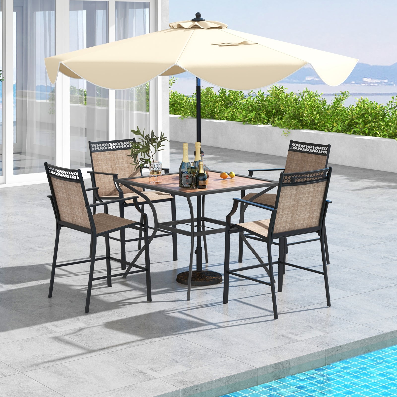 Patio Dining Table for 4 Square Bistro Table with Umbrella Holes, Black & Brown Patio Dining Tables at Gallery Canada