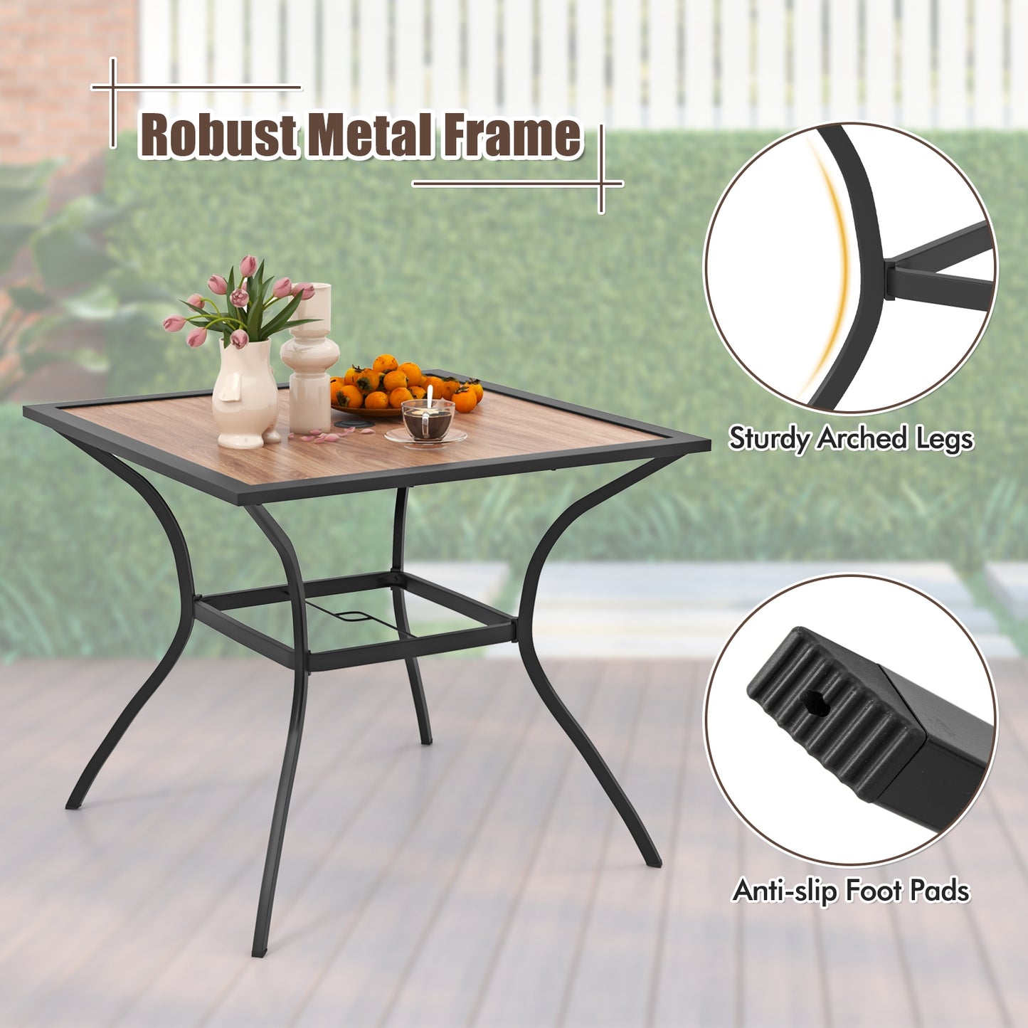 Patio Dining Table for 4 Square Bistro Table with Umbrella Holes, Black & Brown Patio Dining Tables at Gallery Canada