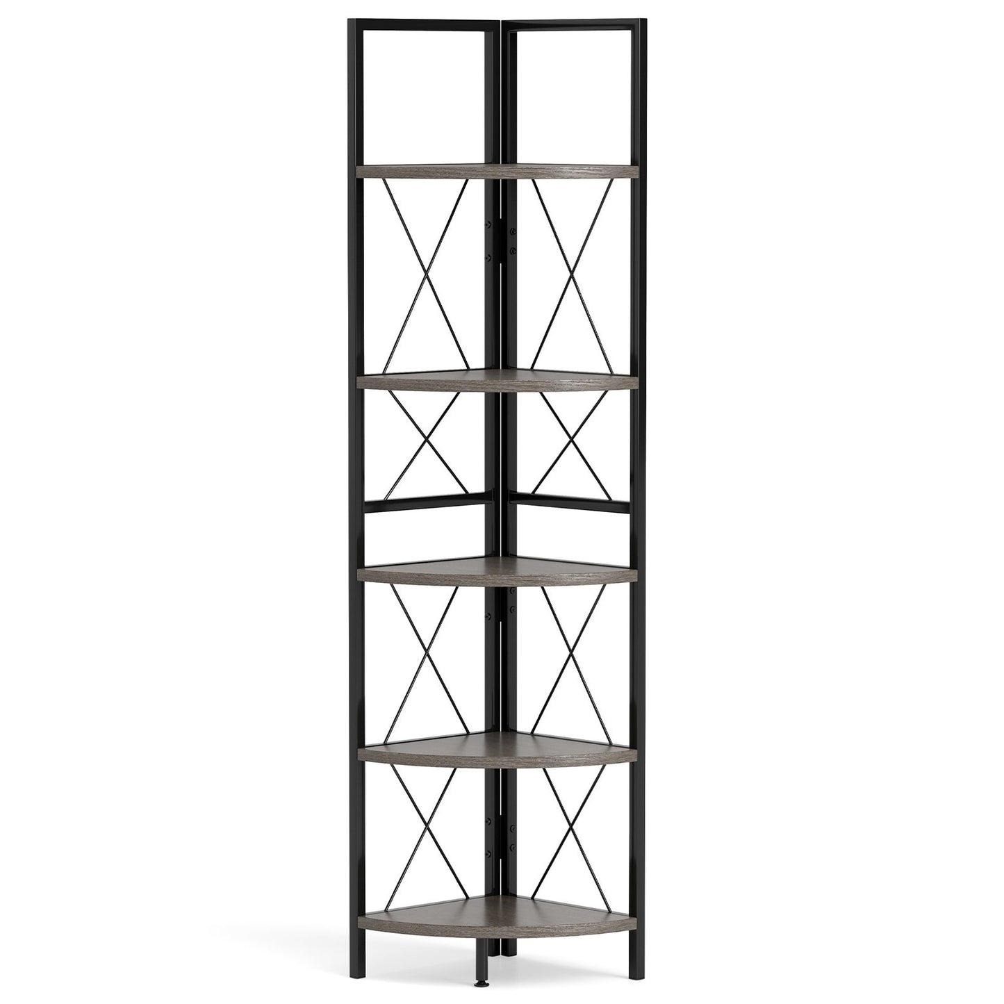 5-Tier Freestanding Corner Shelf 63 Inch Tall Storage Rack, Oak Bookcases at Gallery Canada