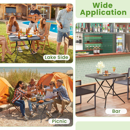 2.6FT Foldable Dining Table with Wood Grain HDPE Tabletop and Non-slip Foot Pads, Black Patio Dining Tables at Gallery Canada