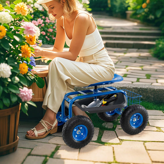4-Wheel Rolling Garden Cart Work Seat, Blue Garden Carts Blue at Gallery Canada