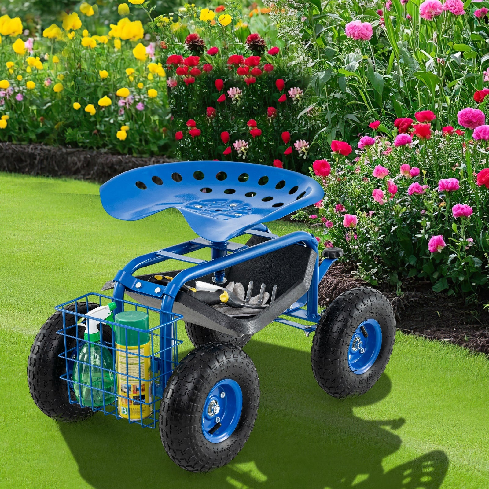 4-Wheel Rolling Garden Cart Work Seat, Blue Garden Carts at Gallery Canada