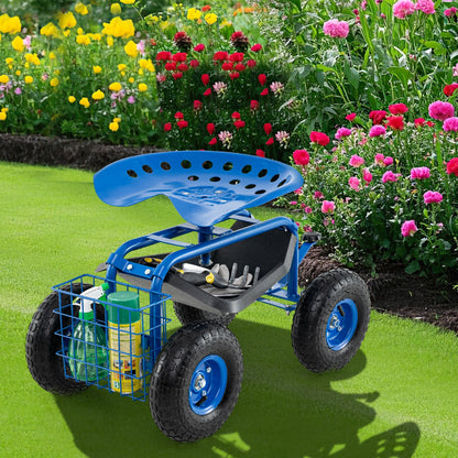 4-Wheel Rolling Garden Cart Work Seat, Blue Garden Carts at Gallery Canada